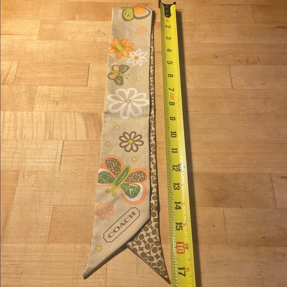 Coach Silk Signature Scarf Twilly Ponytail w Flowers & Butterflies! - Picture 3 of 6